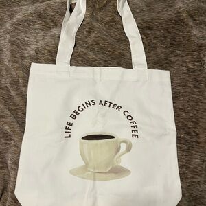 White Tote Bag with Coffee Cup Design